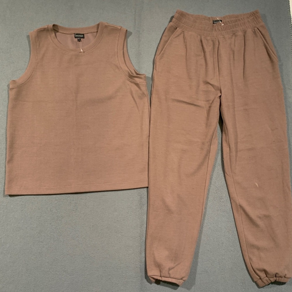 Buckle Black Lounge Set Women Medium Mauve Brown Waffle Knit Tank Jogger 2pc Set